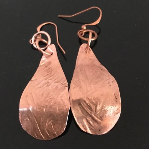 Teardrop Copper Brutalist Statement Earrings Rustic Handmade Gift Primitive Boho - Picture 1 of 6